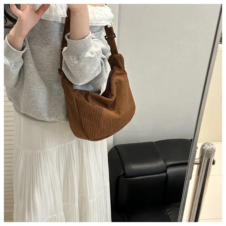Corduroy Crossbody Bag Green Large Capacity — feature 16