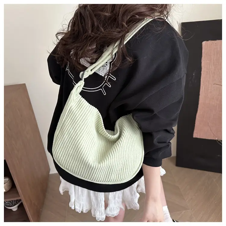 Corduroy Crossbody Bag Green Large Capacity — feature 7