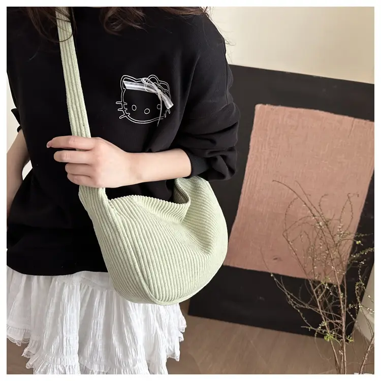 Corduroy Crossbody Bag Green Large Capacity — feature 8