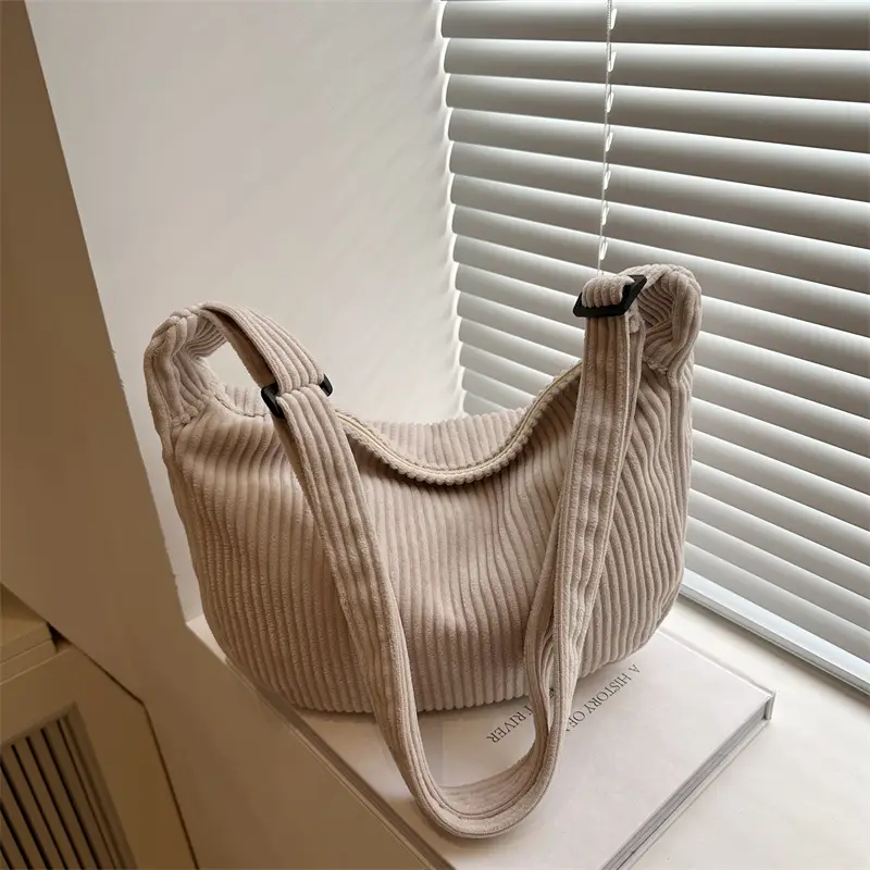 Corduroy Crossbody Bag Green Large Capacity