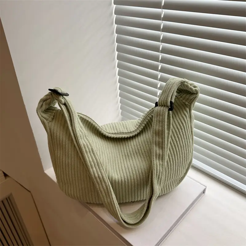 Corduroy Crossbody Bag Green Large Capacity