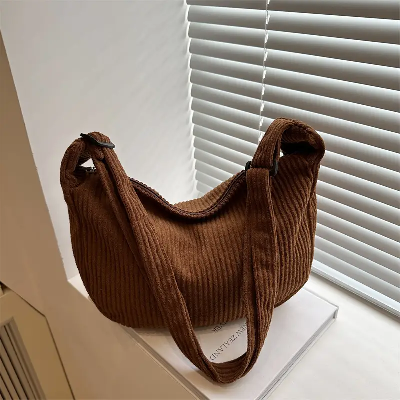 Corduroy Crossbody Bag Green Large Capacity