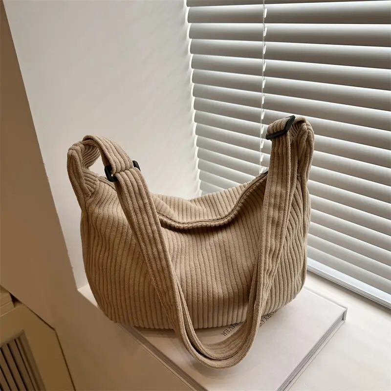 Corduroy Crossbody Bag Green Large Capacity
