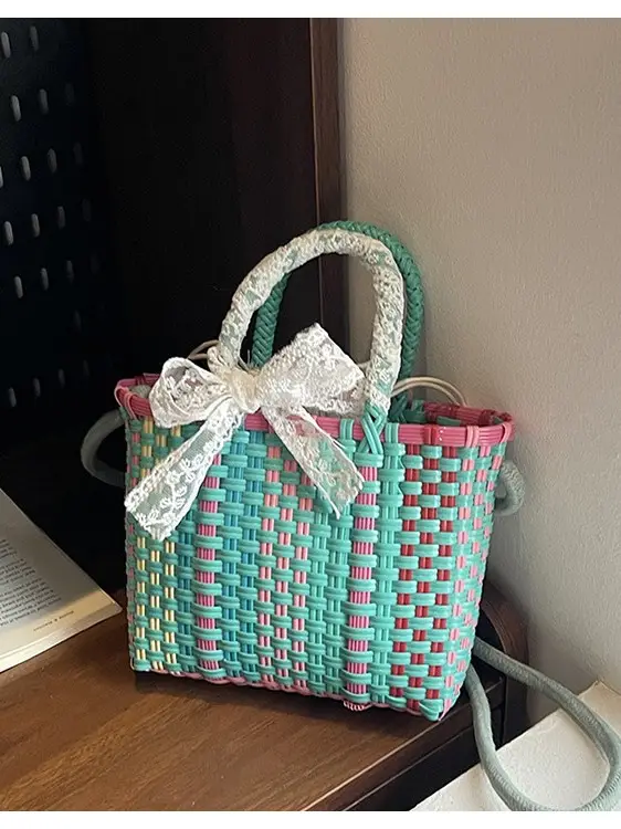 Woven Crossbody Bag Blue White Women's Shoulder Bag