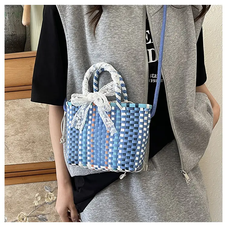 Woven Crossbody Bag Blue White Women's Shoulder Bag — feature 10