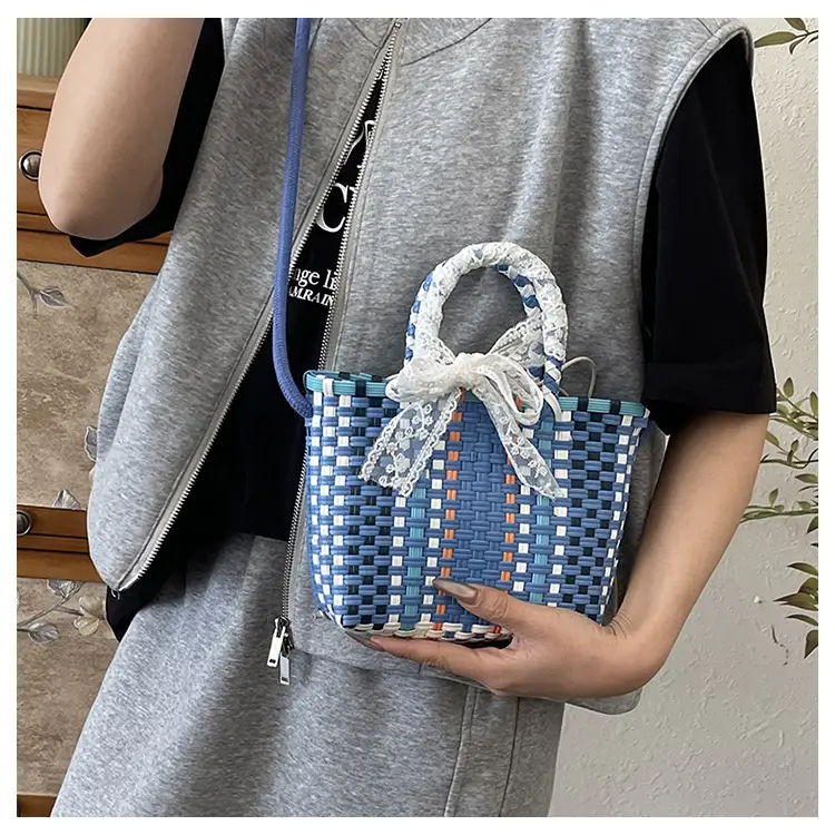 Woven Crossbody Bag Blue White Women's Shoulder Bag — feature 14