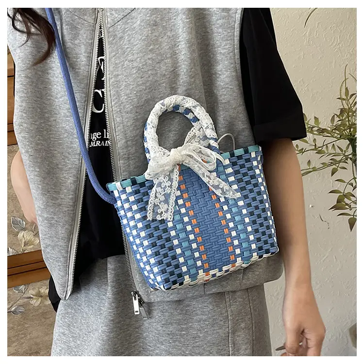 Woven Crossbody Bag Blue White Women's Shoulder Bag — feature 15