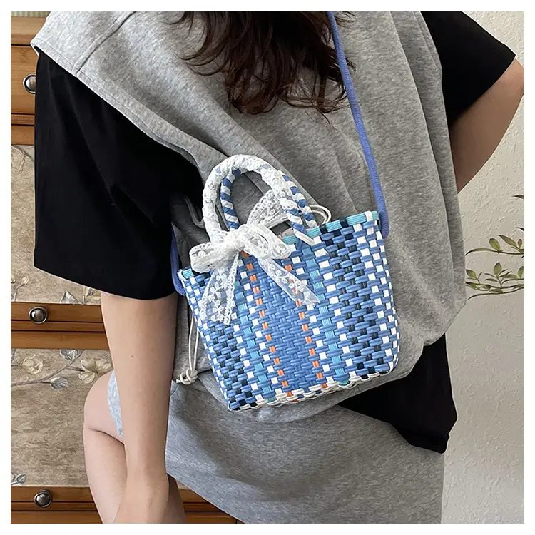 Woven Crossbody Bag Blue White Women's Shoulder Bag — feature 17