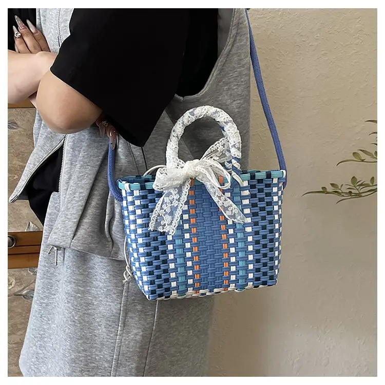 Woven Crossbody Bag Blue White Women's Shoulder Bag — feature 20