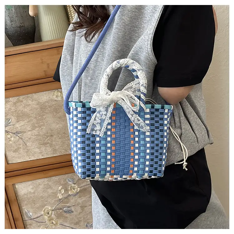Woven Crossbody Bag Blue White Women's Shoulder Bag — feature 21