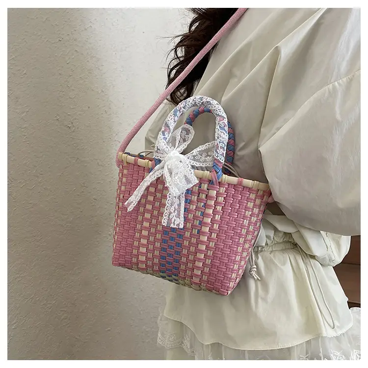 Woven Crossbody Bag Blue White Women's Shoulder Bag — feature 32