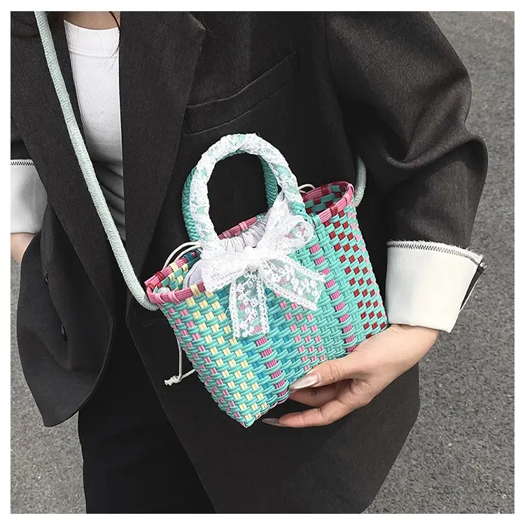 Woven Crossbody Bag Blue White Women's Shoulder Bag — feature 35