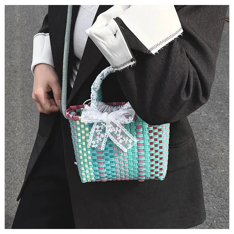 Woven Crossbody Bag Blue White Women's Shoulder Bag — feature 36