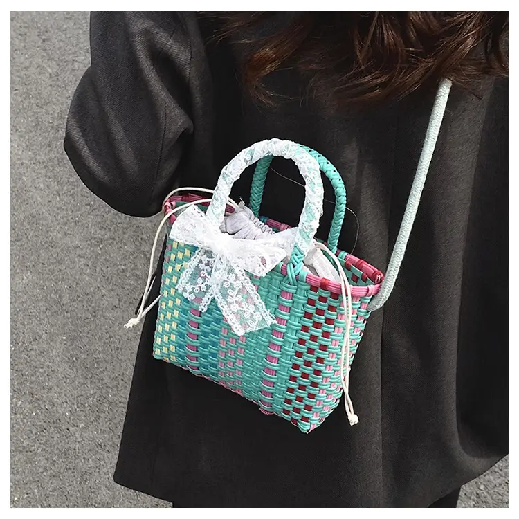 Woven Crossbody Bag Blue White Women's Shoulder Bag — feature 38