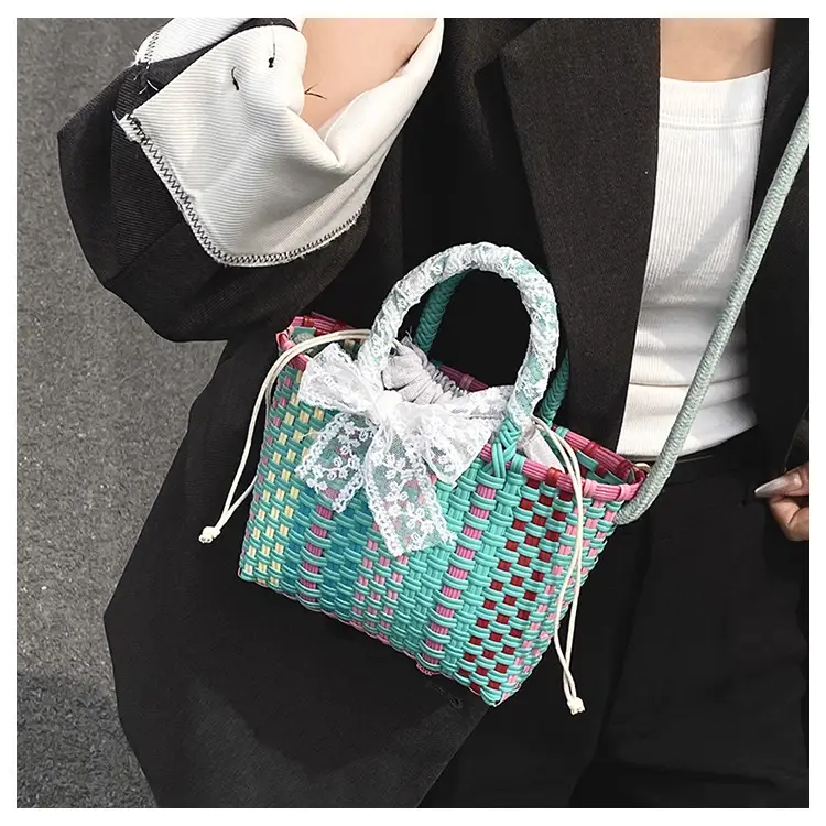 Woven Crossbody Bag Blue White Women's Shoulder Bag — feature 40