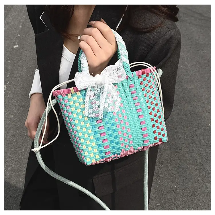 Woven Crossbody Bag Blue White Women's Shoulder Bag — feature 44
