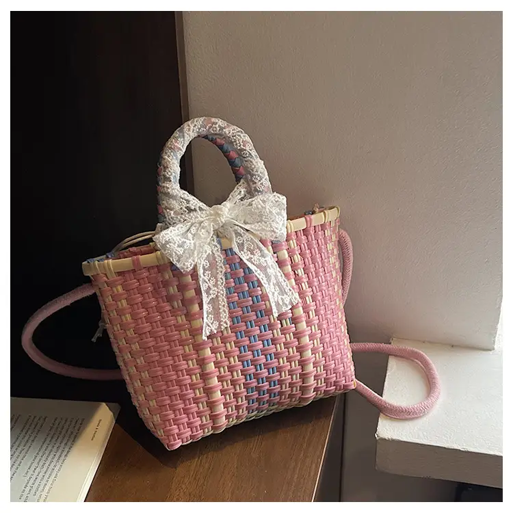 Woven Crossbody Bag Blue White Women's Shoulder Bag — feature 45