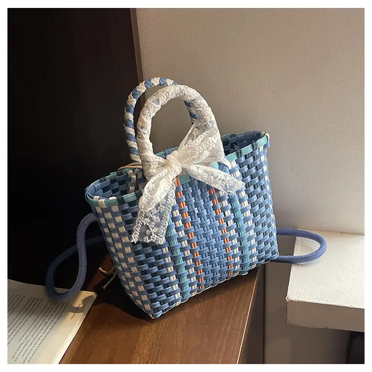 Woven Crossbody Bag Blue White Women's Shoulder Bag — feature 48