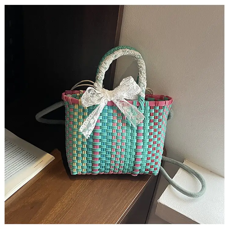 Woven Crossbody Bag Blue White Women's Shoulder Bag — feature 49