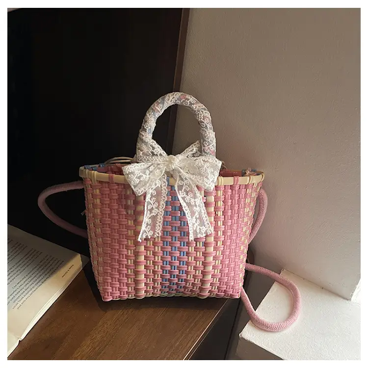 Woven Crossbody Bag Blue White Women's Shoulder Bag