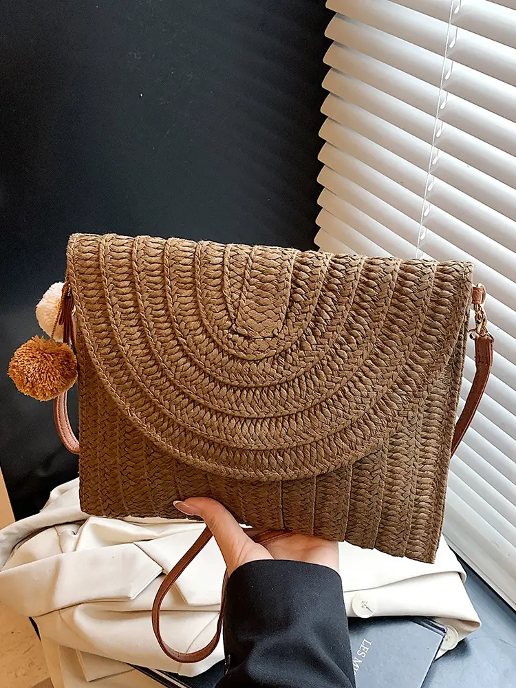 2025 New Summer Straw Woven Bag Brown Crossbody Women - Image 4