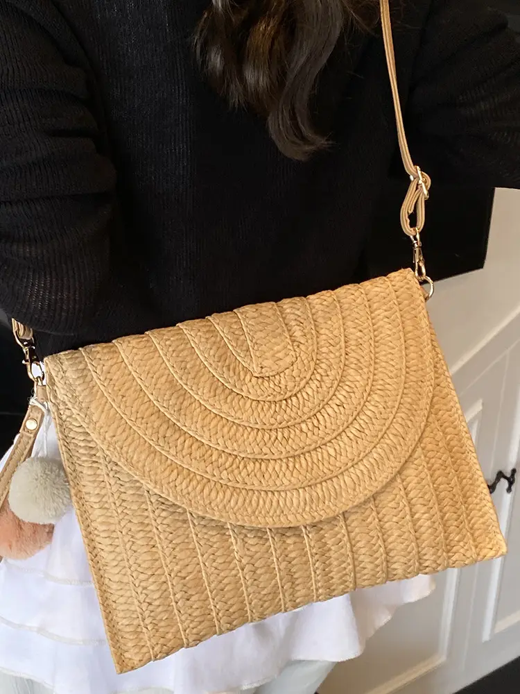 2025 New Summer Straw Woven Bag Brown Crossbody Women - Image 6