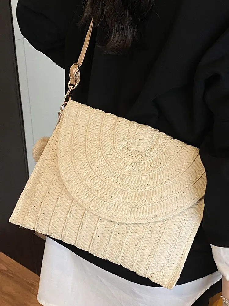 2025 New Summer Straw Woven Bag Brown Crossbody Women - Image 7