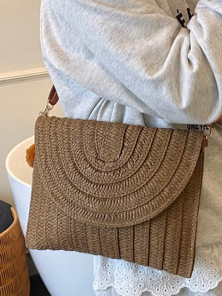 2025 New Summer Straw Woven Bag Brown Crossbody Women - Image 8