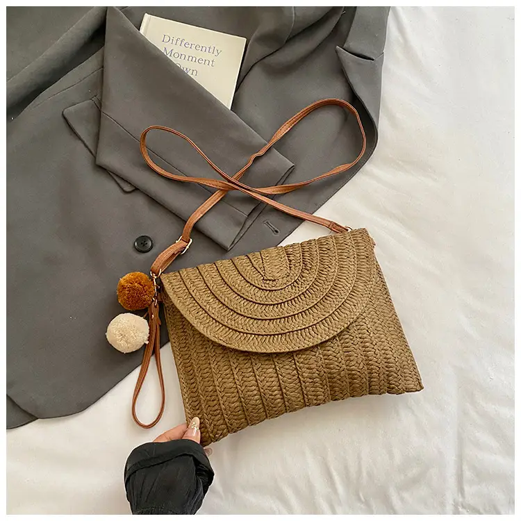 2025 New Summer Straw Woven Bag Brown Crossbody Women - Image 3