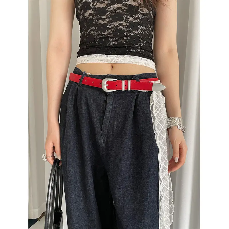 American Retro Red Belt for Women Croc Dress Jeans High-end Accessories - Image 8