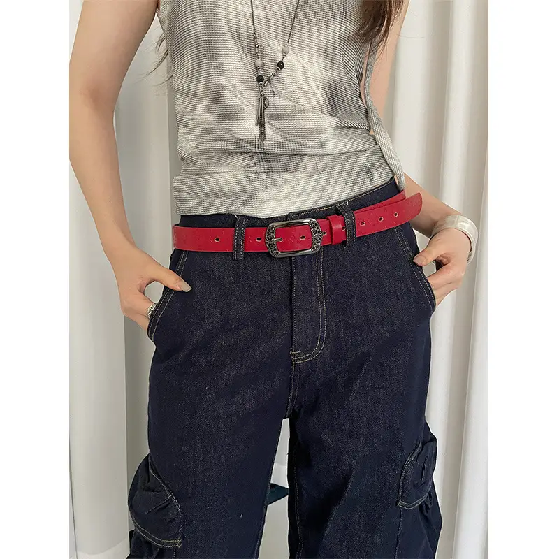 American Retro Red Belt for Women Croc Dress Jeans High-end Accessories - Image 9