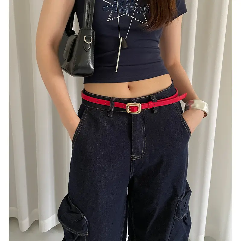 American Retro Red Belt for Women Croc Dress Jeans High-end Accessories - Image 10