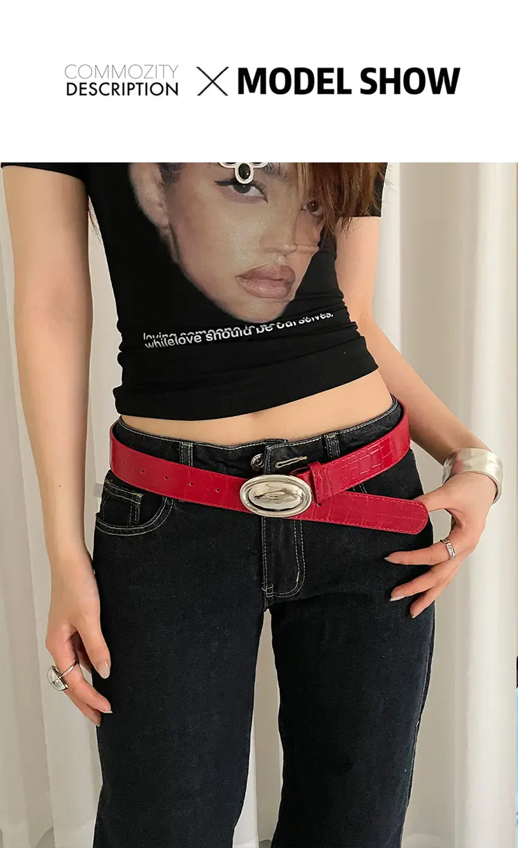American Retro Red Belt for Women Croc Dress Jeans High-end Accessories — feature 1