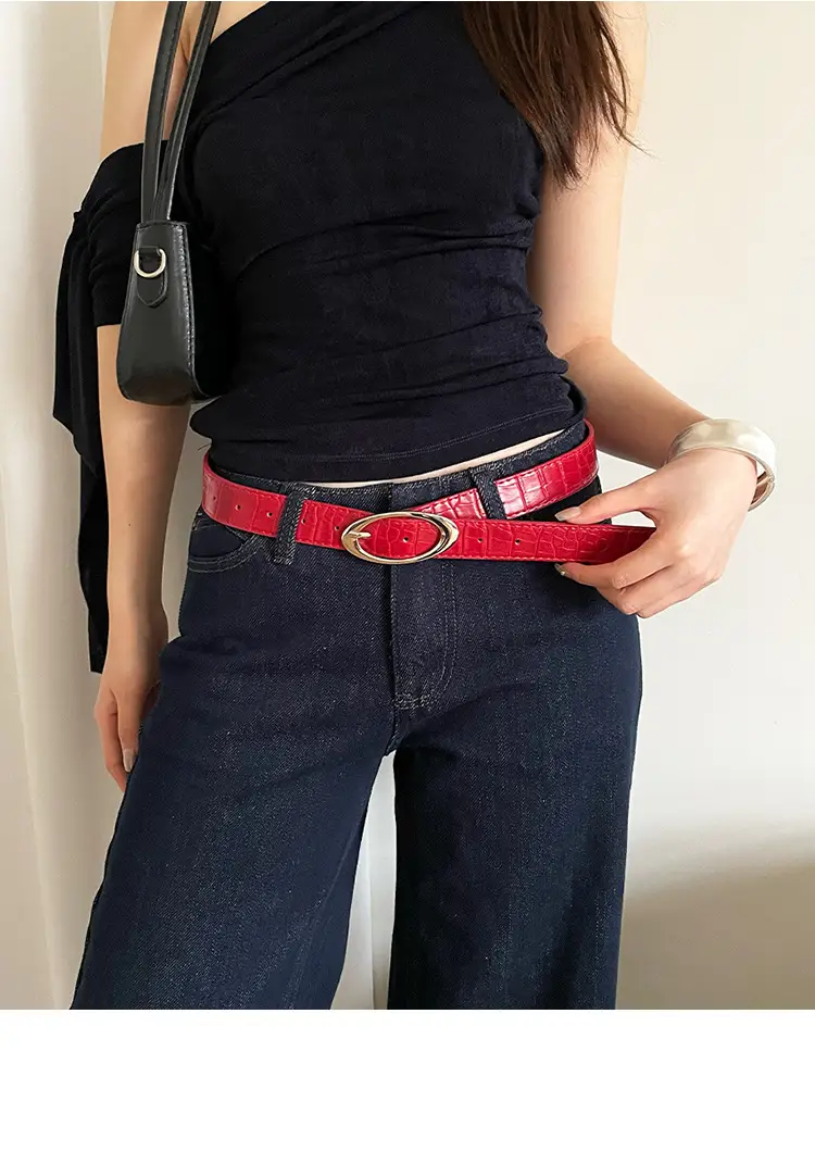 American Retro Red Belt for Women Croc Dress Jeans High-end Accessories — feature 10