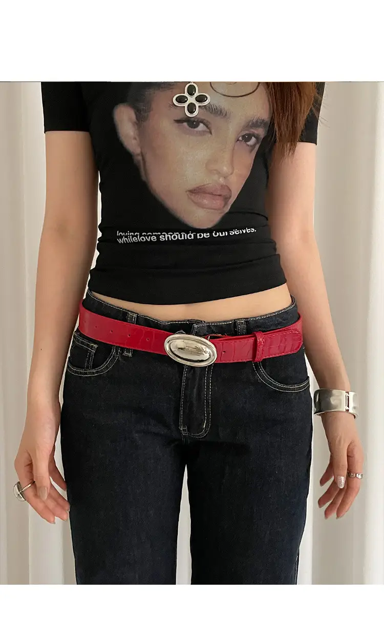 American Retro Red Belt for Women Croc Dress Jeans High-end Accessories — feature 2