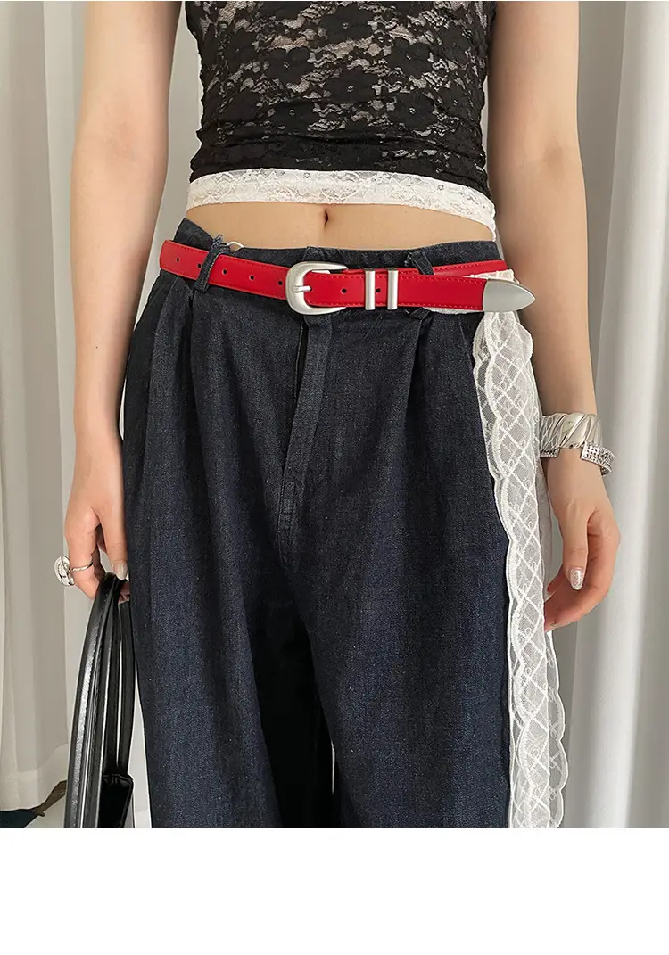 American Retro Red Belt for Women Croc Dress Jeans High-end Accessories — feature 3