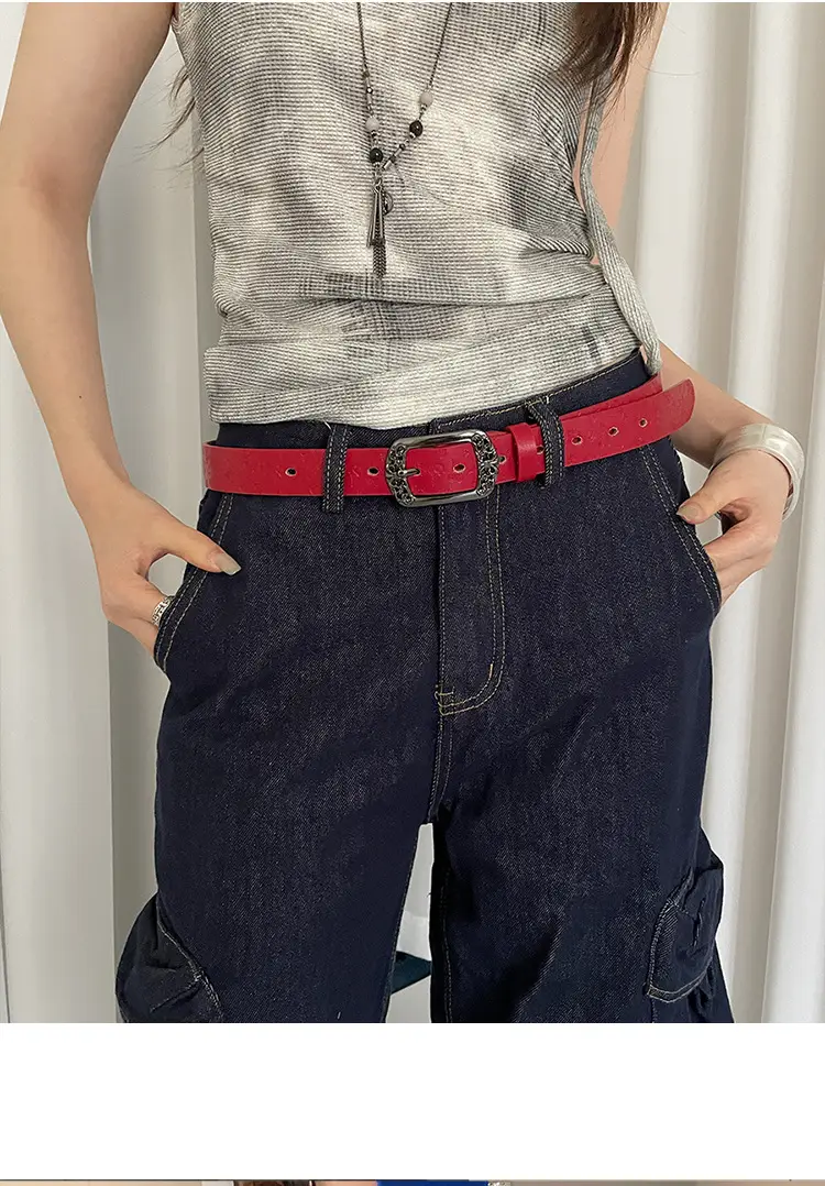 American Retro Red Belt for Women Croc Dress Jeans High-end Accessories — feature 5