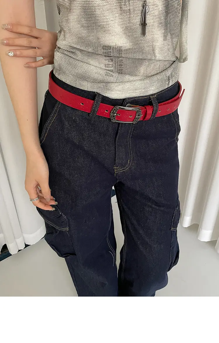 American Retro Red Belt for Women Croc Dress Jeans High-end Accessories — feature 6