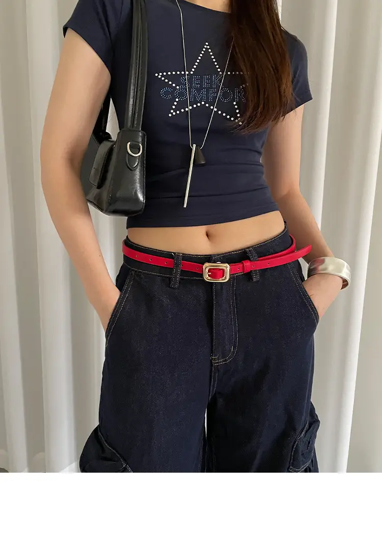 American Retro Red Belt for Women Croc Dress Jeans High-end Accessories — feature 7