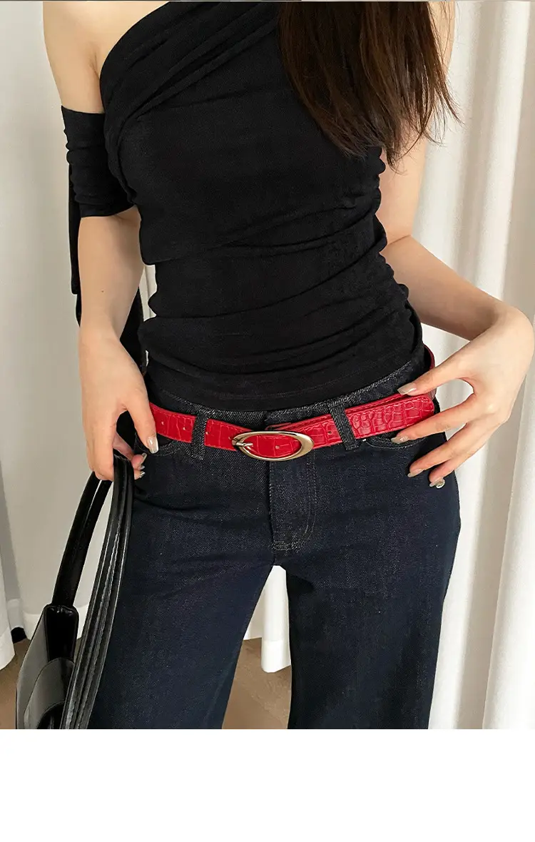 American Retro Red Belt for Women Croc Dress Jeans High-end Accessories — feature 9
