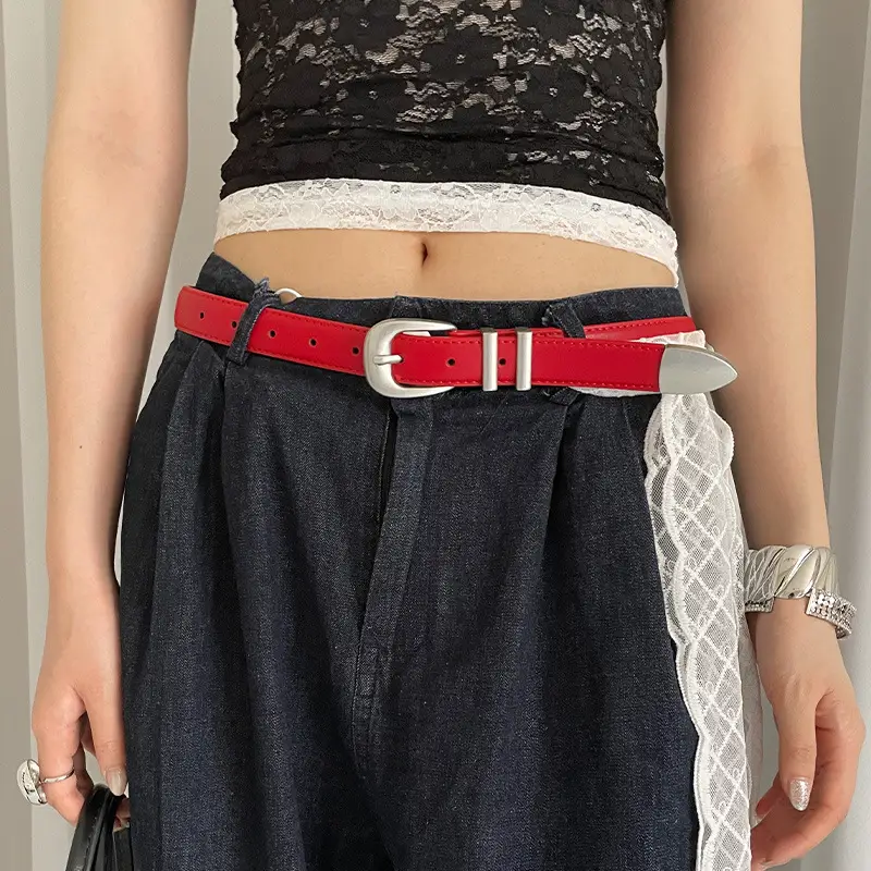 American Retro Red Belt for Women Croc Dress Jeans High-end Accessories - Image 2