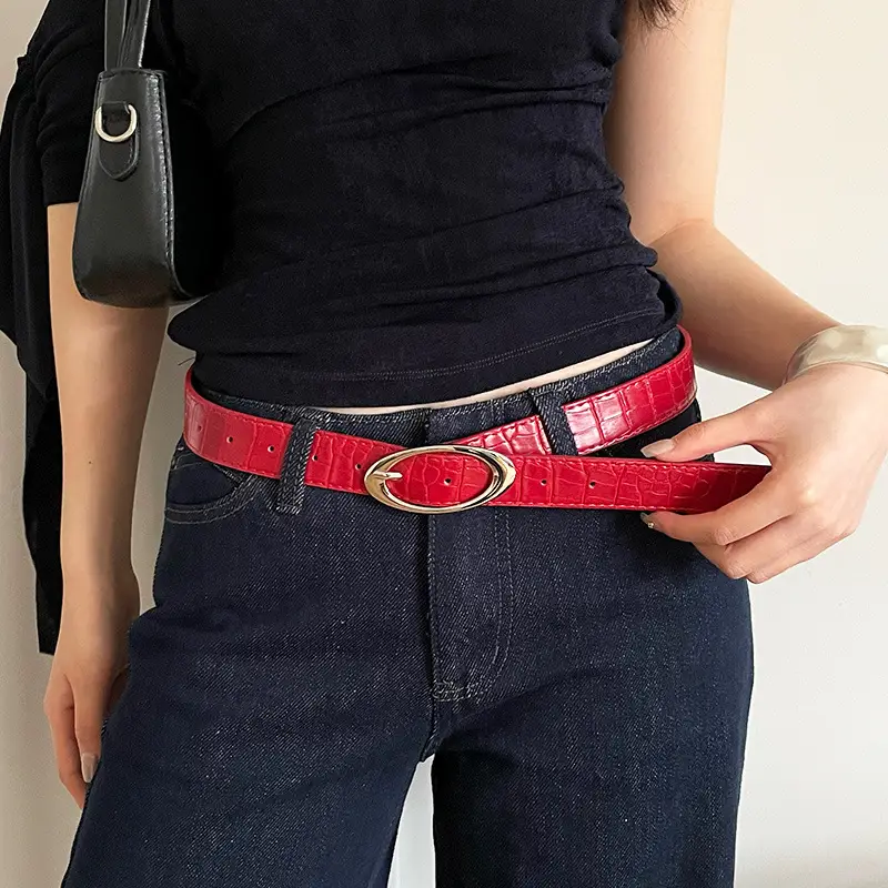 American Retro Red Belt for Women Croc Dress Jeans High-end Accessories - Image 3