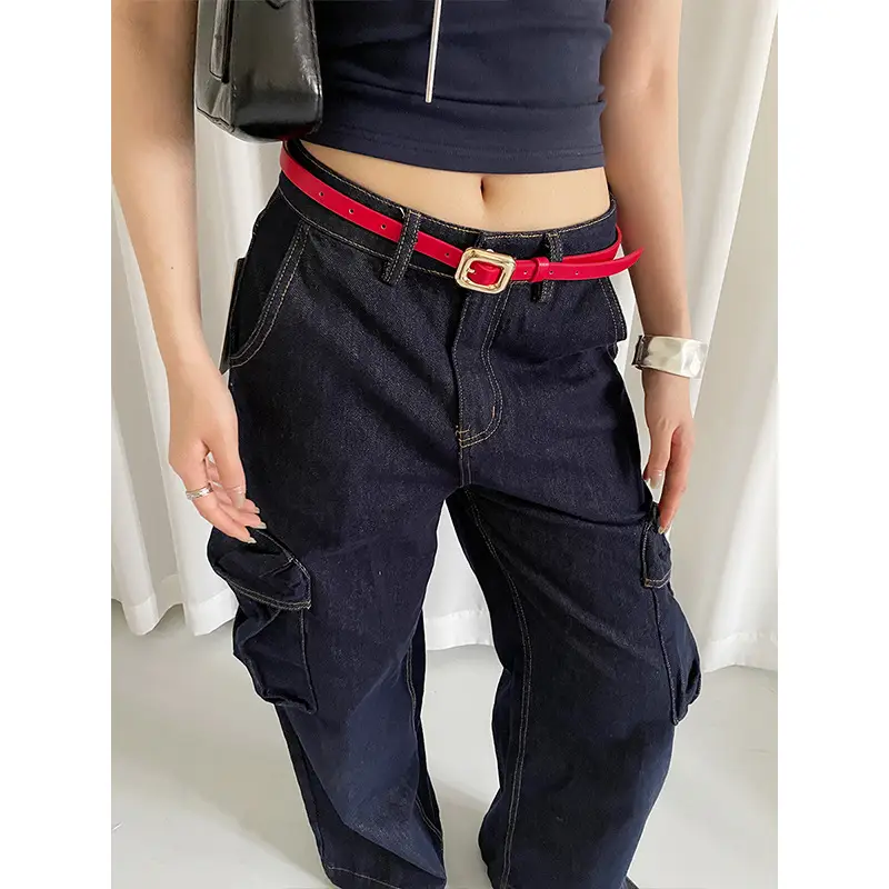 American Retro Red Belt for Women Croc Dress Jeans High-end Accessories - Image 5