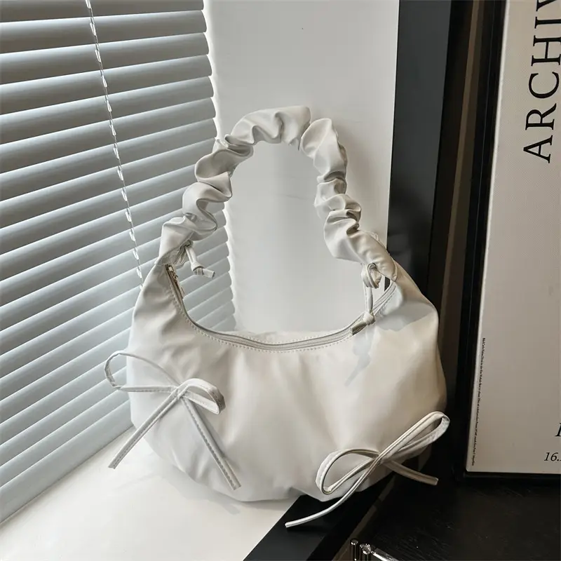 White Pleated Shoulder Bag for Women — feature 13