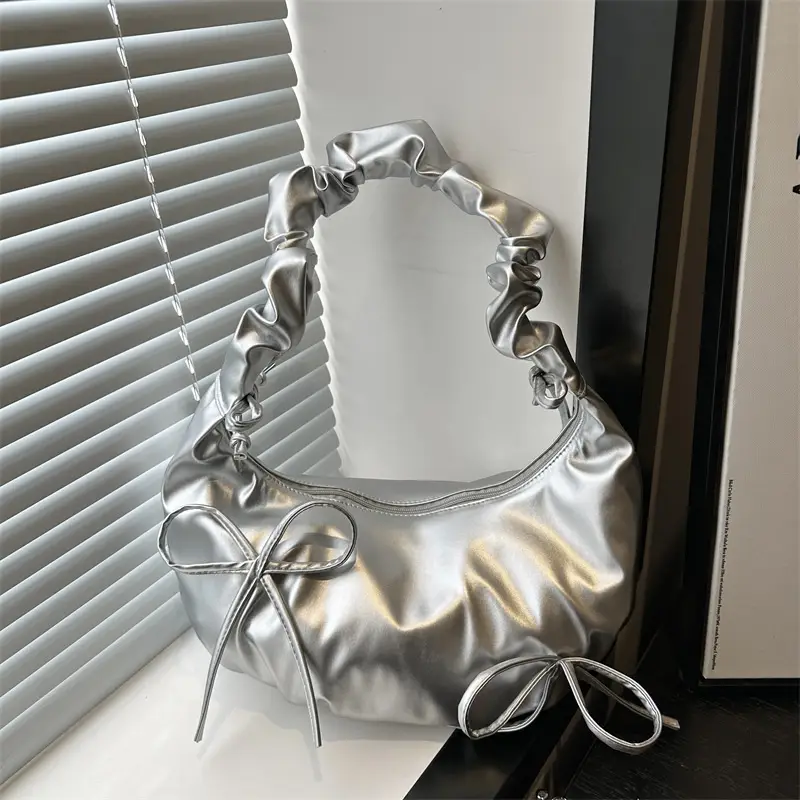 White Pleated Shoulder Bag for Women — feature 14