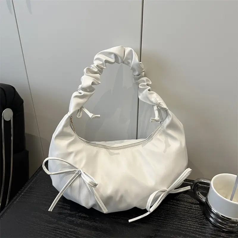 White Pleated Shoulder Bag for Women — feature 17