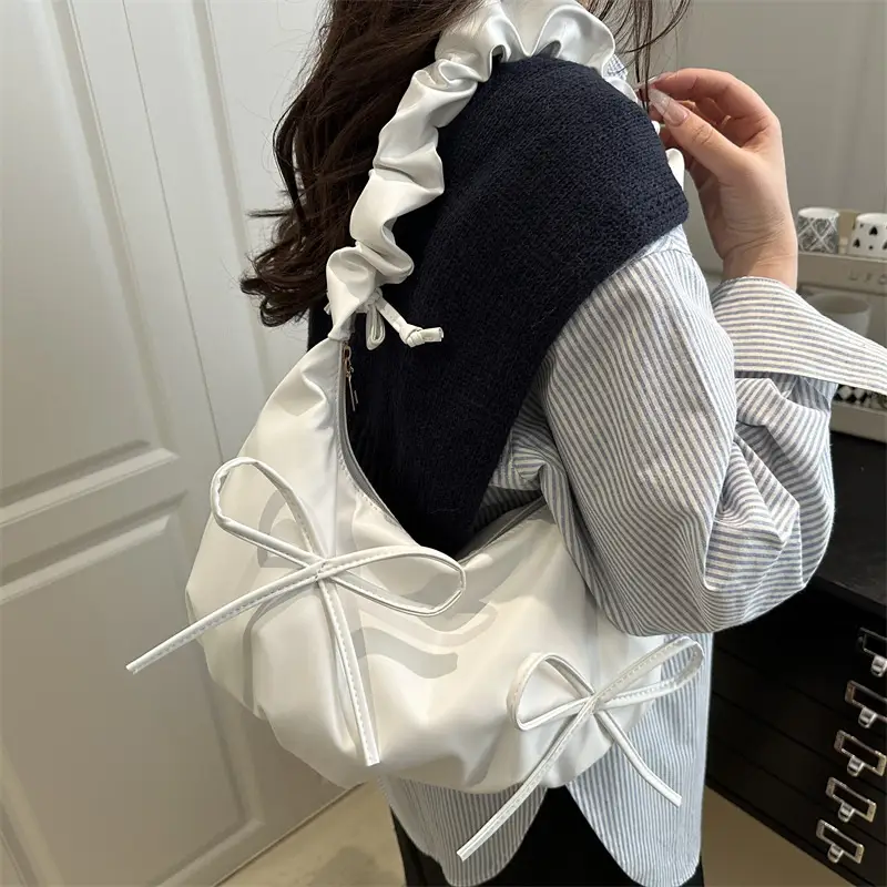 White Pleated Shoulder Bag for Women — feature 22