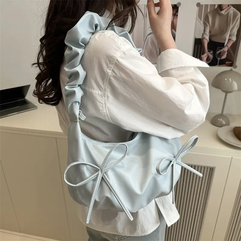 White Pleated Shoulder Bag for Women — feature 24
