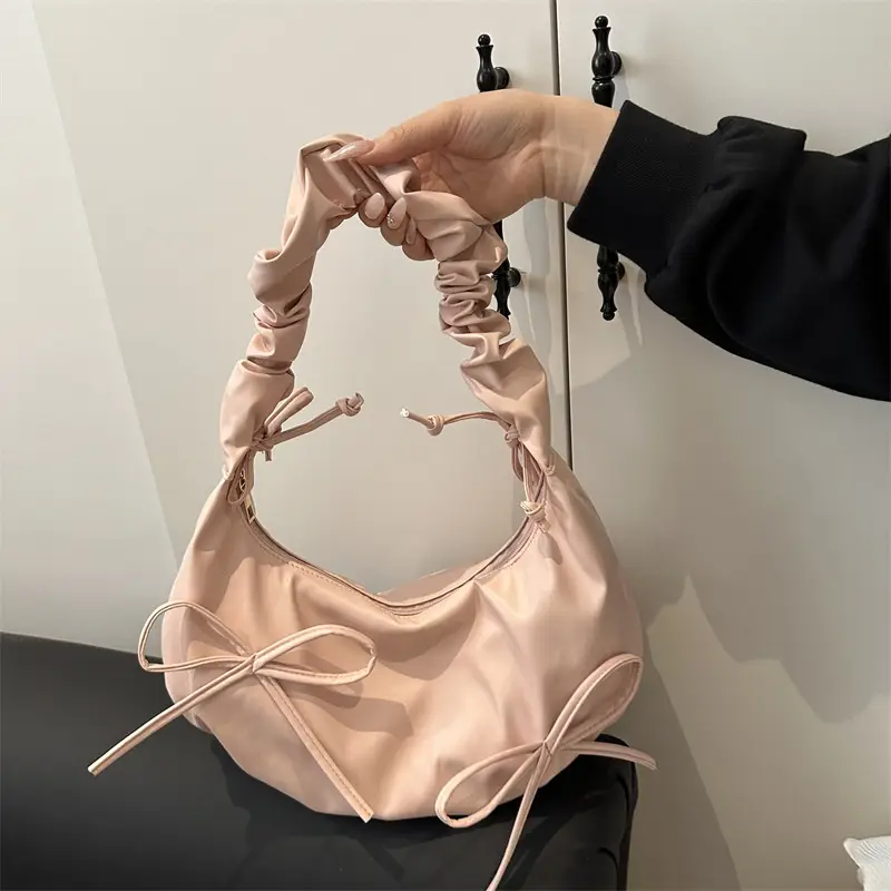 White Pleated Shoulder Bag for Women - Image 2