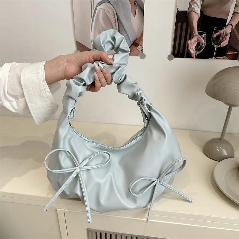 White Pleated Shoulder Bag for Women - Image 3